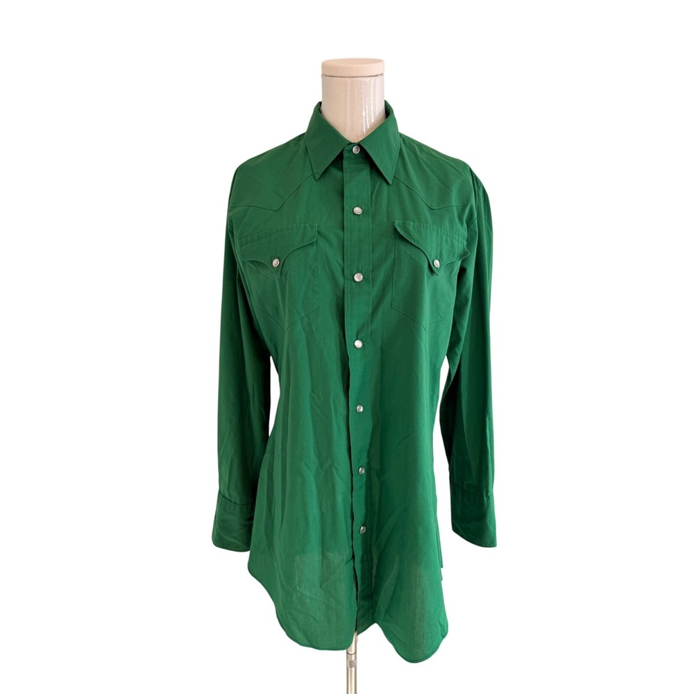 H Bar C California Ranchwear Green Pearl Snap Western Shirt Long Tail Vintage